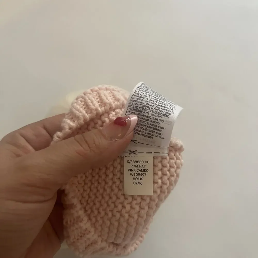 Baby Gap 0-6 Month Pink Pom Pom Mickey Mouse Beanie Pink White